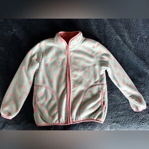 Soft and fuzzy polka dot fleece sweater with full zipper size 130or 8T blue pink